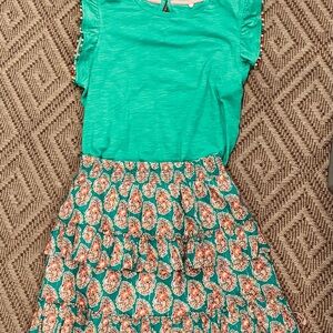Boden Green Top with Coordinating Tiered Skirt